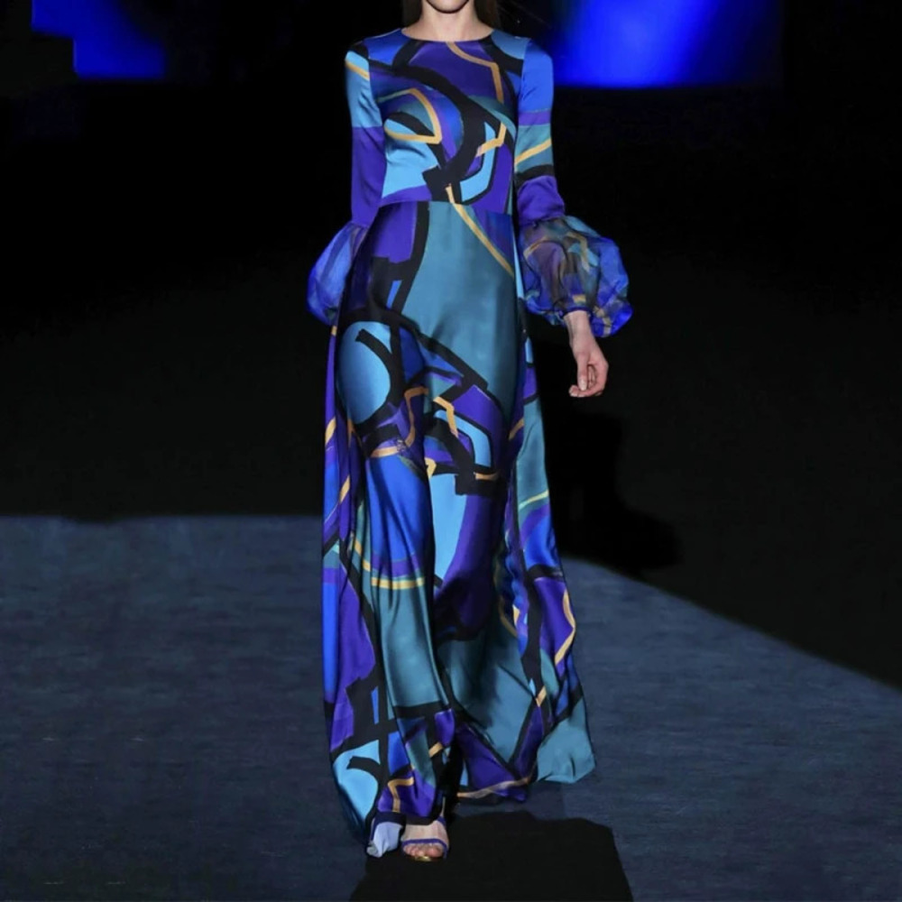 ZARA Summer Blue Mid Rise Hepburn Style Floral Print Maxi Dress for Work